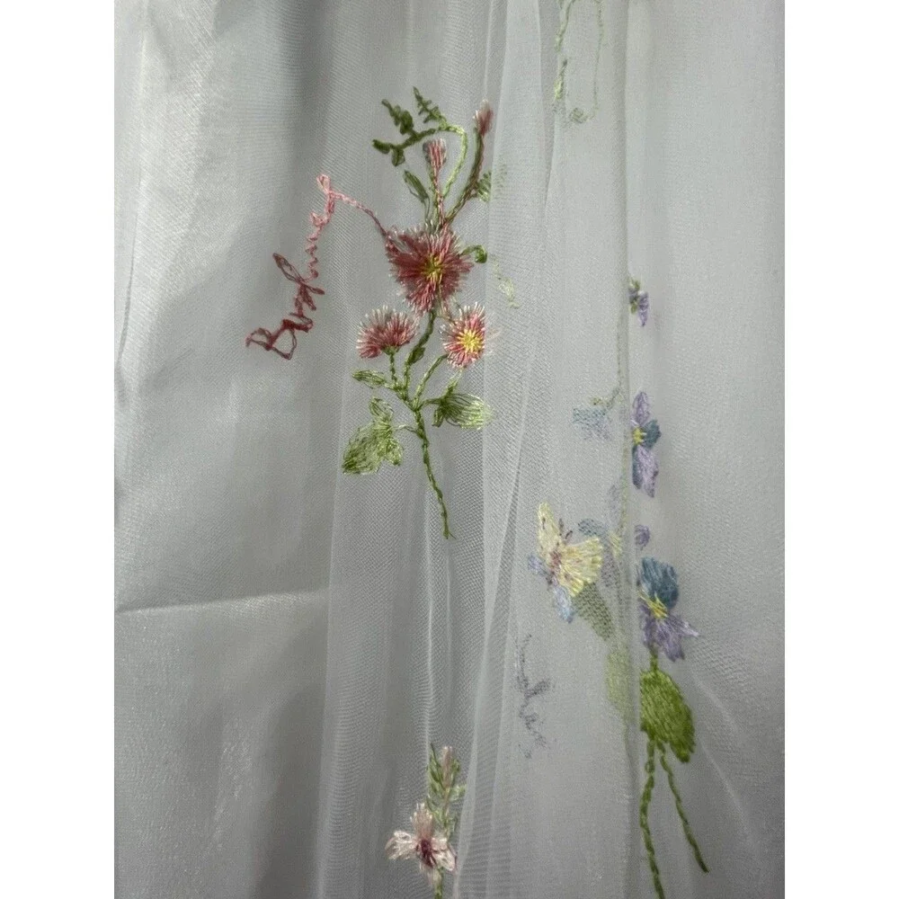White Multicolor Floral Embroidered Tulle Satin Gown Dress Size 24W Sleeveless - Picture 5 of 13